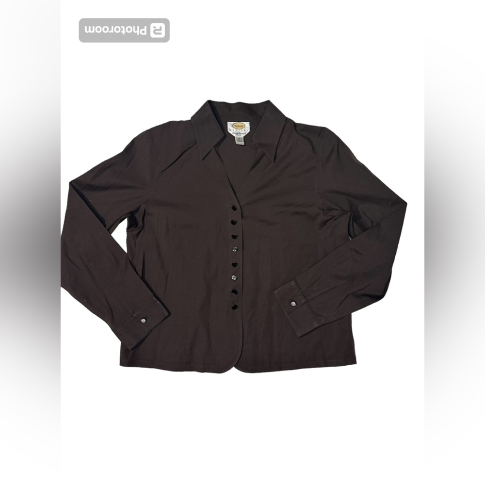 TALBOTS Petite Brown Button Down Shirt SIZE:12